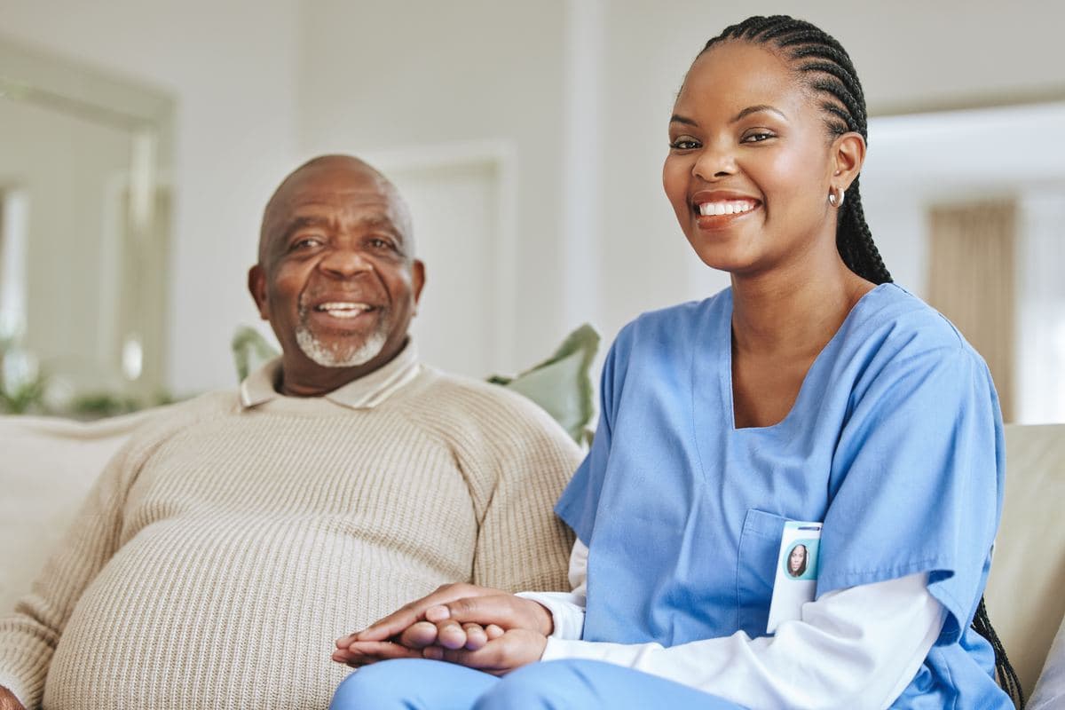 Hospice and Palliative Care CHPNA nursing assistant visiting a senior man at home